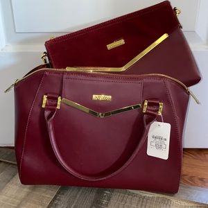 red tote with matching satchel insert